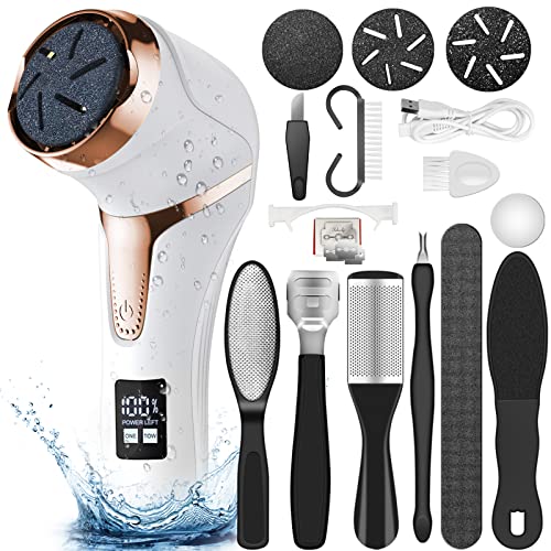 Electric Callus Remover for Feet (with Dander Vacuum Cleaner), Rechargeable Foot Callus Remover Pedicure Tools Foot File, Professional Foot Care Kit Deadskin Remover with 3Heads&2Speed,LCD Display
