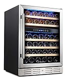 Kalamera 24'' Wine Cooler Refrigerator 46 Bottle Dual Zone Built-in or Freestanding Fridge with Stainless Steel & Triple-Layer Tempered Reversible Glass Door and Temperature Memory Function