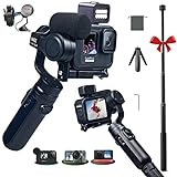 INKEE Falcon Plus Action Camera Gimbal Stabilizer Compatible with GoPro Hero 10/9/8/7/6/5, OSMO Action,Insta360,Support GoPro Media Mod 9H Battery Life, with Tripod and Extension Rod Kits