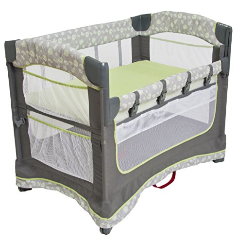 Arm’s Reach Ideal Ezee 3 in 1 Co-Sleeper Folding Bedside Bassinet and Play Yard Featuring Breathable Mesh Sides with Side Pockets for Storage and 4-Inch Sleeping Nest, Dandelion