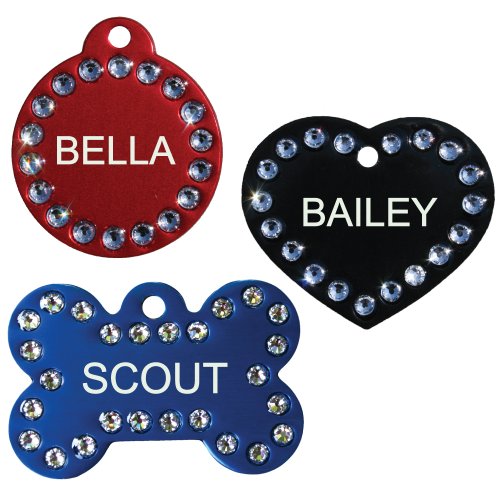 GoTags Custom Pet Tag - Personalized Pet ID Tags for Dogs with Engraved Swarovski Crystal, Dog ID Tags Personalized Engraved Stainless Steel in Heart, Bone, Round Shapes