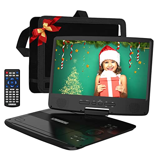 12' Portable DVD Player with 5-Hour Rechargeable Battery, 10.1' HD Swivel Display Screen, Support CD/DVD/SD Card/USB, Car Headrest Case, Car Charger, Last Memory Valentines