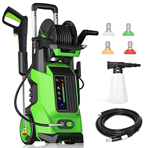 YANICHA Electric Power Washer - 3800 PSI + 2.8 GPM High Pressure Washers with 4 Interchangeable Nozzles and Foam Cannon Hose Reel, Car Water Washer for Home/Driveway/Patio