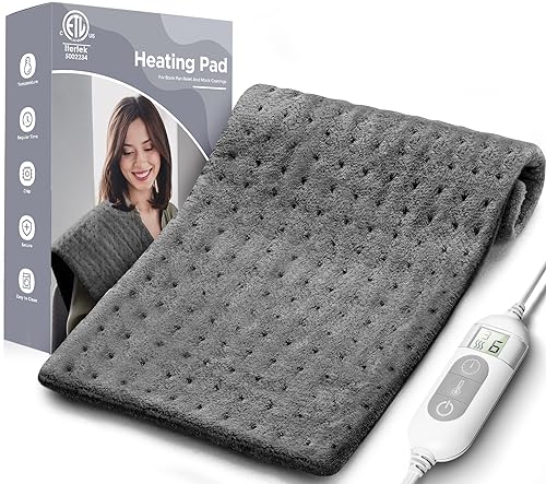 Heating Pad for Back & Cramps Relief,Electric Heat Pad Fast Heat,6 Level Heat Setting,3 Level Timming,Auto Shut Off, Machine Washable,Suitable for Back,Neck,Abdomen Pain Relief(Dark Grey, 12'' × 24'')