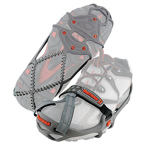 Yaktrax Run Traction Cleats for Snow and Ice, Gray/Red, Small (8161)