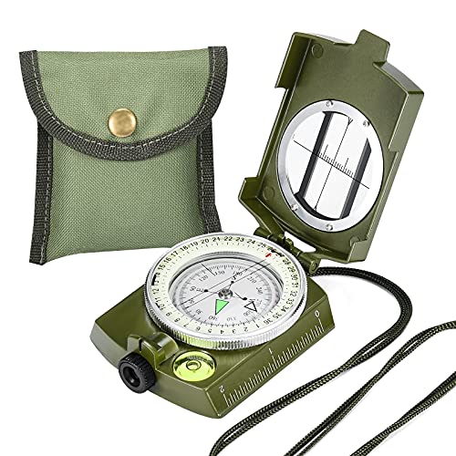 Military Lensatic Sighting Compass Survival with Carrying Bag, Compass for Hiking,Waterproof and Shakeproof, Army Green