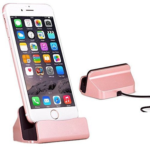 iPhone Charger Dock,Febite iPhone Desk Charger,Charge and Sync Stand for iPhone 7 7plus 6 6s 6plus 5 5s SE,Charge cradle Charger Station desktop(Rose Gold)