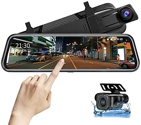 Upgraded 10'' Mirror Dash Cam Rear View Mirror Camera Front and Rear 1080P Backup Camera FHD Full Touch Screen w Loop Recording, G-Sensor, Parking Monitor 170° Wide Angle