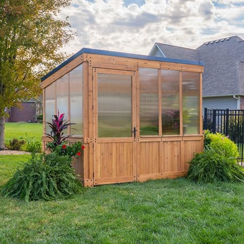 Backyard Discovery 9 ft x 6 ft Willow Greenhouse, Exterior and Interior Hose Hook-up, PowerPort and Foldable Shelves