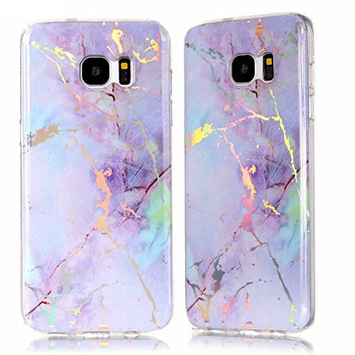 DAMONDY Galaxy S7 Edge Case,3D Shiny Marble Glitter Ultra Thin Slim Back Skin Full Body Protective Soft TPU Rubber Bumper Case Phone Cover for Samsung Galaxy S7 Edge-Pink Purple