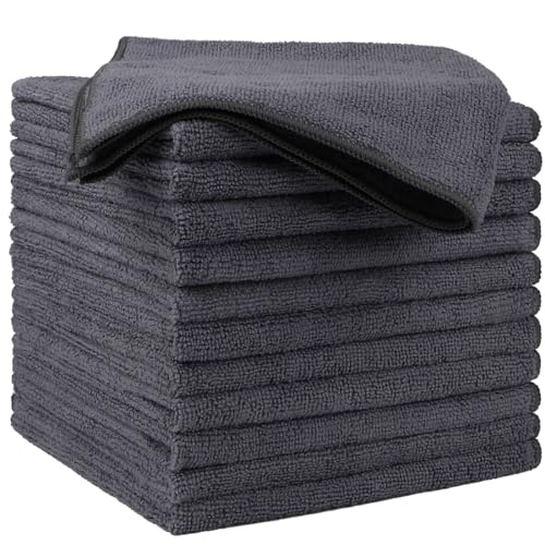 HOMEXCEL Microfiber Cleaning Cloths 12 Pack, Premium 16 x 16 inch Microfiber Towel for Cars, Ultra Absorbent Car Washing Cloth, Lint Free Streak Free Wash Cloths for Car, Kitchen, and Window, Grey