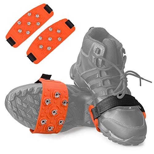 FANBX F Crampon Traction Cleats Anti-Skid Traction Grips Crampons Spikes 7 Point Cleats for Footwear for Walking, Jogging, Hiking, Mountaineering Ice Snow Grips (Orange)