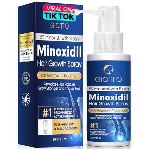GIOTTO 5% Minoxidil for Men and Women Hair Growth Spray with Extra Innovative Applicator - Infused with Biotin, Niacinamide and Panthenol - Topical Scalp Treatment for Hair Loss & Thinning, 2 Fl Oz