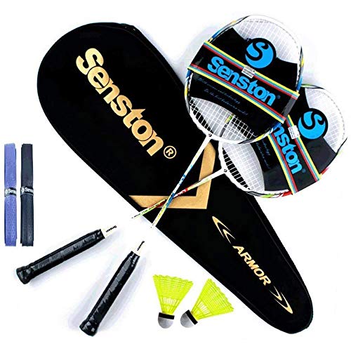 Senston 2 Pieces Badminton Set, Lightweight Graphite Shaft Badminton Racket Including Premium Badminton Bag, 2 Badminton Shuttlecock, 2 Racquet Grip