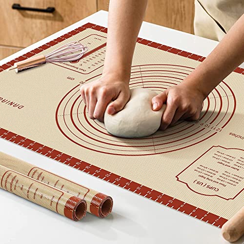 Silicone Baking Mat,26' x 16' Extra Thick Large Non Stick Sheet Mat with Measurement Non-slip Dough Rolling Mat,Reusable Food Grade Silicone Counter Mat for Making Cookies,Macarons,Bread and Pastry
