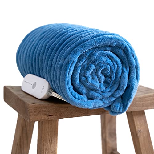 GOTCOZY Electric Blanket Heated Throw 50''X60''- Ribbed Faux Fur Heated Blanket with 5 Heating Level & 3 Hour Auto Off Heating Blanket, ETL&FCC Certified Machine Washable(Blue Moon)