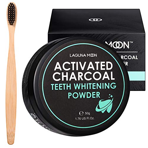 100% Organic Activated Charcoal Teeth Whitening Powder with Bamboo Toothbrush - 50g Natural Coconut Charcoal, Effective Teeth Stain Remover and Toothpaste Alternative - Safe for Gums Or Enamel, Vegan