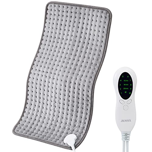 JKMAX Heating Pad for Back Pain Relief with Auto Shut-Off, 10 Heat Settings, Grey Pads Cramps LED Controller, Moist and Dry Therapy Neck, Shoulder, Machine-Washable, 12' x 24'