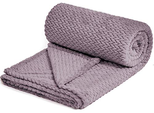 NEWCOSPLAY Super Soft Throw Blanket Premium Silky Flannel Fleece Leaves Pattern Lightweight Blanket All Season Use (Light Purple, Throw(50'x60'))
