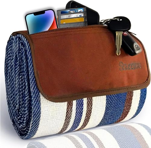 Extra Large Picnic & Outdoor Blanket Zipper Dual Layers for Outdoor Water-Resistant Handy Mat Tote Spring Summer Blue and White Striped Great for The Beach,Camping on Grass Waterproof Sandproof