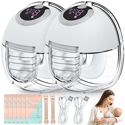 Wearable Breast Pump, Hands-Free Electric Breast Pump, Ultra Silent Breast Pump, Invisible Bra, Easy to Assemble and Clean, Leak Proof, White, 2 Sets