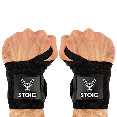 Stoic Wrist Wraps Weightlifting, Powerlifting, Cross Training, Bodybuilding with Thumb Loop. Professional Grade for Gym Workout, Men and Women Weight Lifting and Strength Training Black 18 Inch