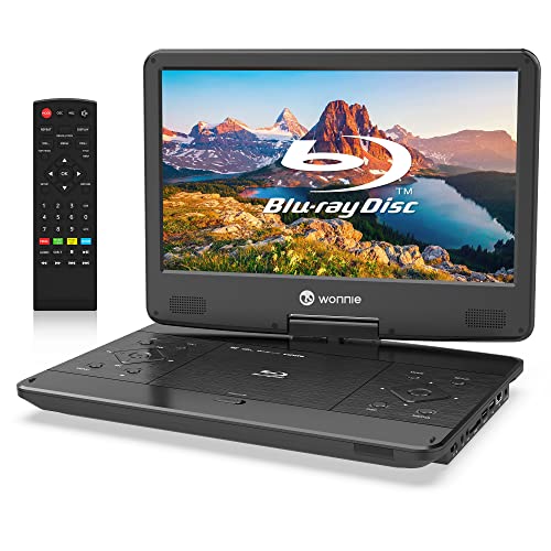 WONNIE 16.9' Portable Blu-Ray DVD Player with 14.1' 1080P Full HD Large Swivel Screen, Dolby Audio Sound, 4 Hrs Rechargeable Battery, Support Last Memory, HDMI Out, AV in, USB/SD Card, Sync TV