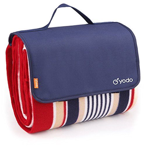 yodo Extra Large Outdoor Waterproof Picnic Blanket Tote 79' x 59,Spring Summer Navy/Red Stripe