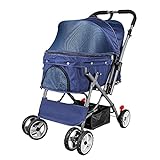 Noodoky Pet Stroller for Cats Dogs Rabbit with Reversible Handle, Dog Stroller for Small or Medium Animal up to 40 Pounds, Doggie Bunny Stroller Carriage (Blue)