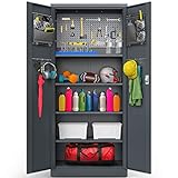 METALTIGER Metal Storage Cabinet - Multifunctional Garage Storage Closet with Doors, Adjustable Shelf Height and Leg Levelers, Includes Pegboard and Accessories, 900 lbs Full Capacity (Dark Gray)