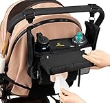 Non-Slip Universal Stroller Organizer with Cup Holders, Shoulder Strap, Roll Down Diaper Pocket, Detachable Phone Bag & Flexible Wipes Pocket. Baby Must have Accessories.