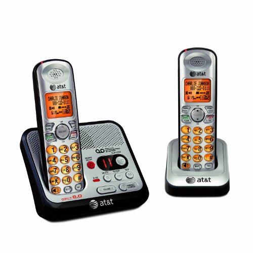 AT&T EL52200 2-Handset DECT 6.0 Cordless Phone with Digital Answering System and Caller ID, Handset Speakerphone, Wall-Mountable, Silver/Black