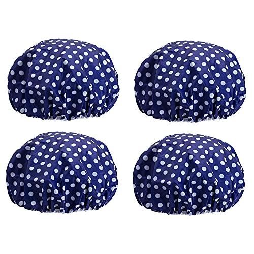 Eslite Waterproof Double Layers Shower Caps for Women,Pack of 4 (Dark Blue)