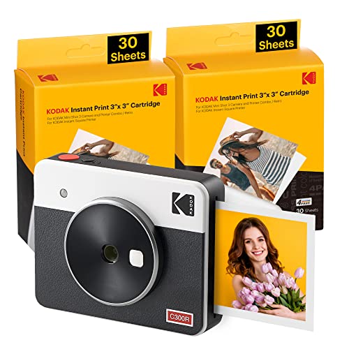 KODAK Mini Shot 3 Retro 4PASS 2-in-1 Instant Camera and Photo Printer (3x3 inches) + 68 Sheets Gift Bundle, White