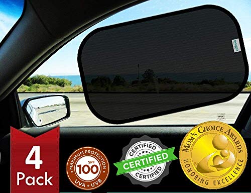 kinder Fluff Car Window Shade (4Pack)-The Only Certified Car Window Sun Shade for Baby Proven to Block 99.95% UVR - Mom's Choice Gold Award Winning - Car Seat Sun Protection