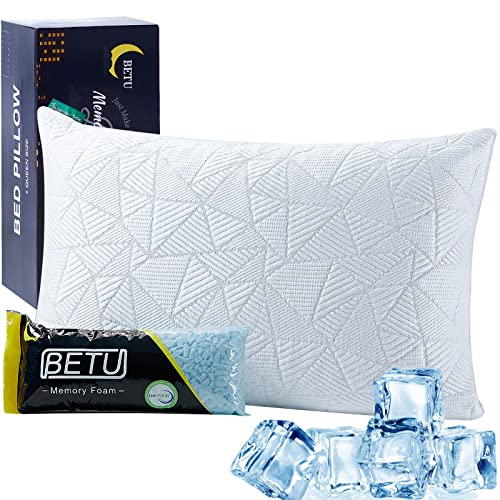 BETU Memory Foam Pillows Cooling Bamboo Pillows Bed Pillows for Sleeping Suitable to Side Back Stomach Sleepers with Removable and Washable Rayon Cover CertiPUR-US Certified Queen Size 1 Pack