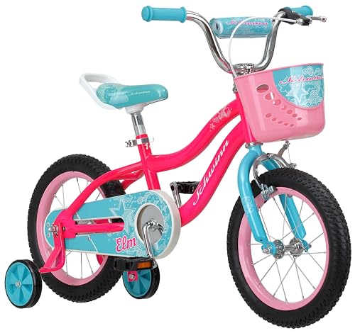 Schwinn Koen & Elm BMX Style Toddler and Kids Bike, For Girls and Boys, 14-Inch Wheels, With Saddle Handle, Training Wheels, Chain Guard, and Front Basket, Recommended Height 36-40 Inch, Pink