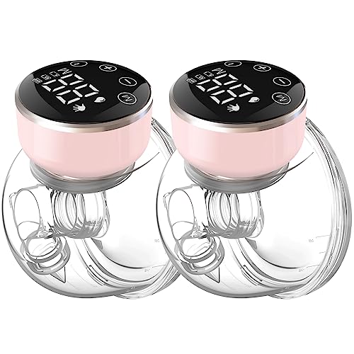NaNaLazy Wearable Breast Pump Hands Free of Longer Battery Life & LED Display, Portable Electric Breast Pump with 3 Modes & 9 Levels & Low Noise, 24 mm Flange, 2 Pcs Pink