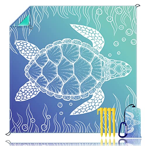 Beach Blanket, Waterproof Sandproof Beach Mat Oversized 79 X 83 Inch for 4-6 Adults, Lightweight Picnic Blanket, Portable Picnic Mat for Outdoor Travel Camping Hiking with 4 Stakes & 4 Corner Pocket