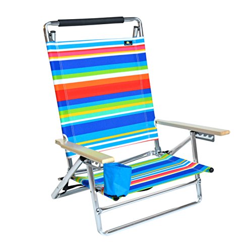 Deluxe 5 pos Lay Flat Aluminum Beach Chair w/Cup Holder 250 lb Load Capacity