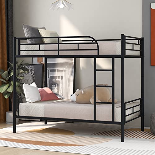 Bunk Bed,Twin Over Twin Metal Bunk Bed,Metal Bunk Bed Twin with Ladder and Safety Rail Can be Split into 2 Bed(Black)…