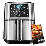 JUSTSTONE 6 Quart Air Fryer, 7-in-1 Electric Hot Air Fryer, Large Family Size Stainless Steel Air Fryer Oilless Cooker, Preheat & Shake, LED Touch Control Panel and Nonstick Frying Pot, Use Less Oil for Healthy Rapid Frying