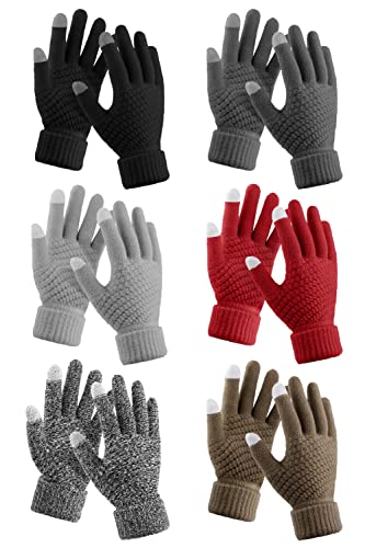 Apoway 6 Pairs Knit Touchscreen Gloves Winter Warm Touchscreen Texting Gloves for Women