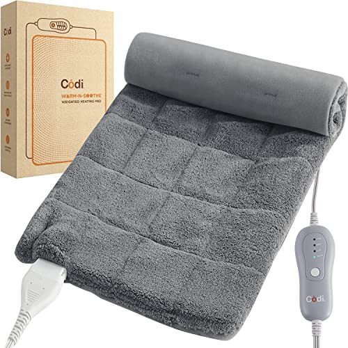 Codi Electric Weighted Heating Pad for Cramps & Neck, Shoulder, Back Pain Relief, 2 lb Large Soft Heated Pads with 4 Heat Setting, 2H Auto Shut Off, Great gift for Mom, Dad,12' x 24', Machine Washable