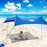 UMARDOO Family Beach Tent with 4 Aluminum Poles, Pop Up Beach Sunshade with Carrying Bag (Blue, 10X9 FT)