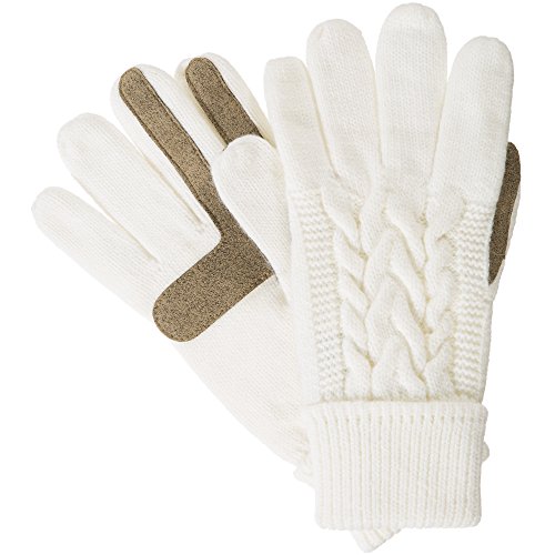 isotoner Women's Cable Knit Gloves with Touchscreen Palm Patches, One Size, Ivory