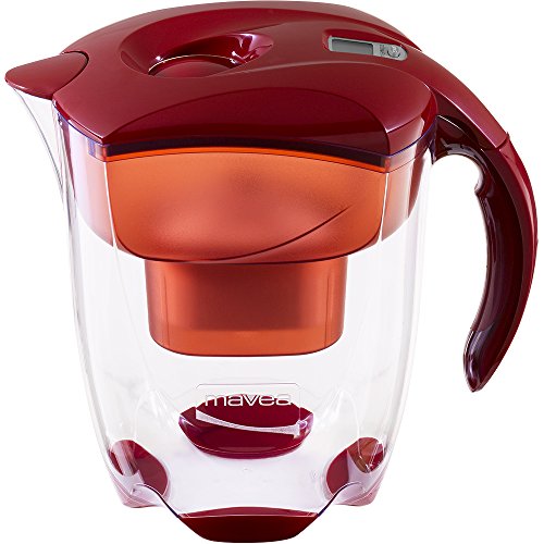 MAVEA 1005722 Elemaris XL 9-Cup Water Filtration Pitcher, Ruby Red