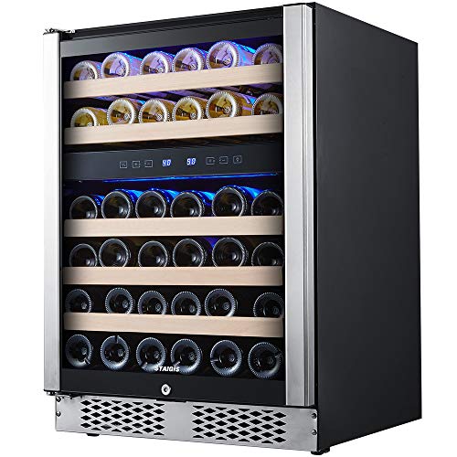 STAIGIS Wine Fridge, 24 inch Wine Cooler w/ 46 bottles Capacity, Built in Wine Cooler Refrigerator for Home with Stainless Steel Frame Door