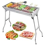 Barbecue Charcoal Grill Stainless Steel Folding Portable BBQ Tool Kits for Outdoor Cooking Camping Hiking Picnics Tailgating Backpacking or Any Outdoor Event (Large)