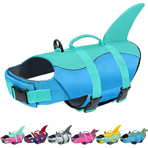 Malier Dog Life Jacket, Ripstop Dog Life Vest with High Buoyancy for Swimming Boating, High Visibility Dog Shark Life Jacket Puppy Life Jacket Dog Lifesaver for Small Medium Large Dogs (Blue, Small)